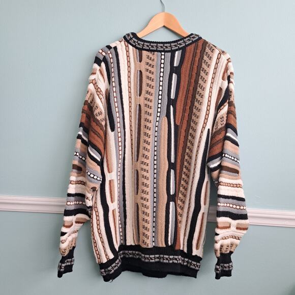 Vintage Alan Stuart 3D Textured Knit Sweater L Large 90s Cosby Coogi Style USA - Picture 4 of 8